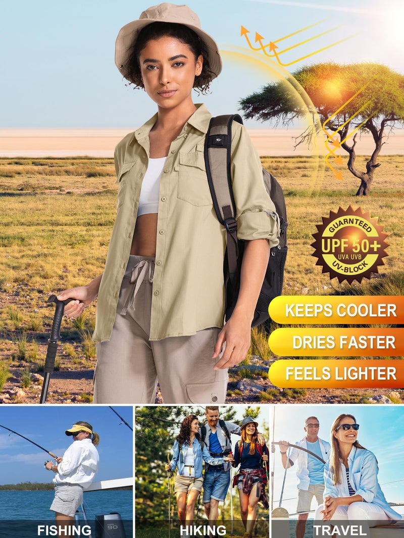 Toomett Womens Safari Shirts Quick Dry UPF 50 Fishing Shirts Lightweight SPF Long Sleeve Sun Protection Shirts,F5026,Khaki,XL - Image 5